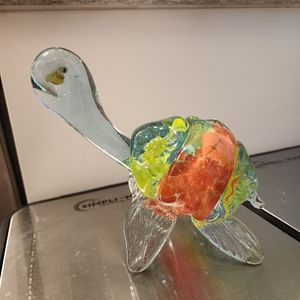 Murano Glass Turtle Bright Flowers Statue